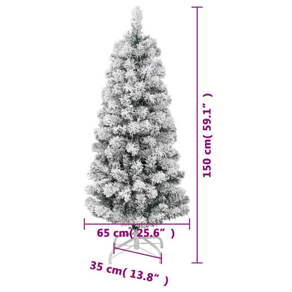 vidaXL Artificial Hinged Christmas Tree with Flocked Snow 150 cm - White