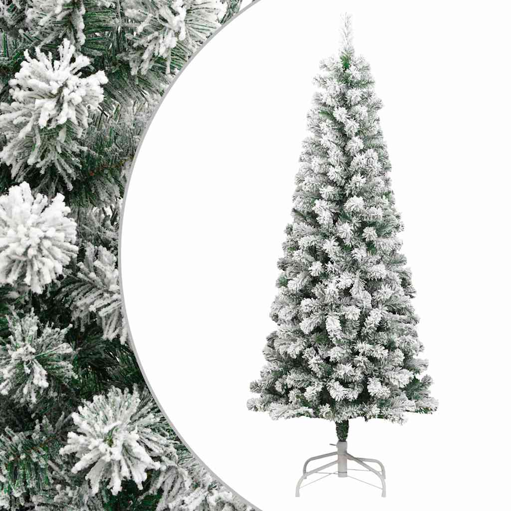 vidaXL Artificial Hinged Christmas Tree with Flocked Snow 180 cm - White - 55373