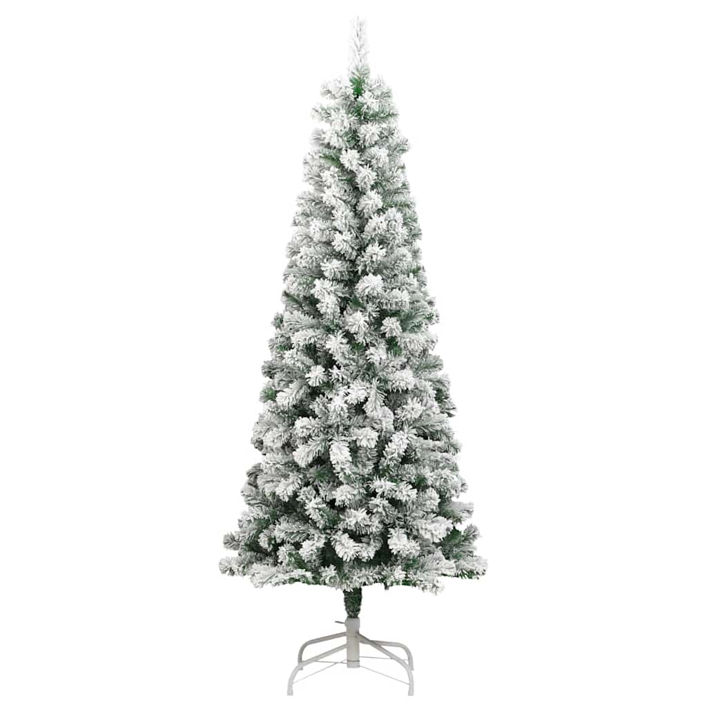 vidaXL Artificial Hinged Christmas Tree with Flocked Snow 180 cm - White - 55373