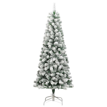 vidaXL Artificial Hinged Christmas Tree with Flocked Snow 180 cm - White - 55373