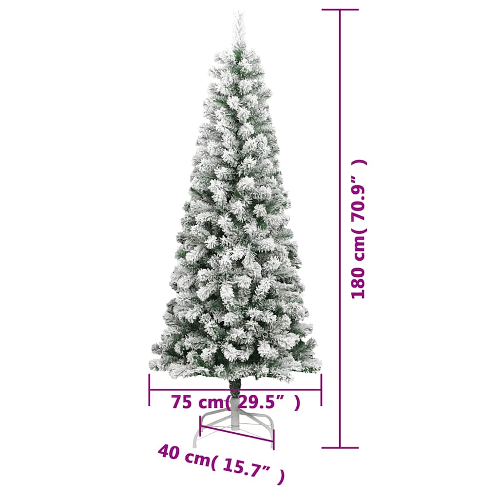 vidaXL Artificial Hinged Christmas Tree with Flocked Snow 180 cm - White - 55373