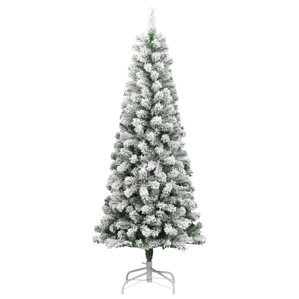 vidaXL Artificial Hinged Christmas Tree with Flocked Snow 210 cm - White - 55378