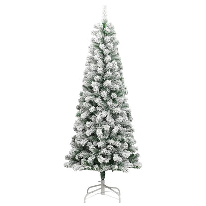 vidaXL Artificial Hinged Christmas Tree with Flocked Snow 210 cm - White - 55378