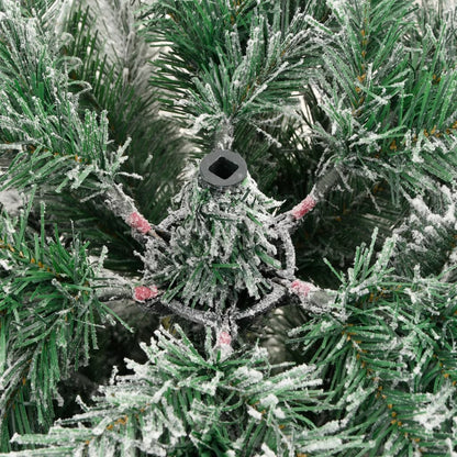 vidaXL Artificial Hinged Christmas Tree with Flocked Snow 210 cm - White - 55378