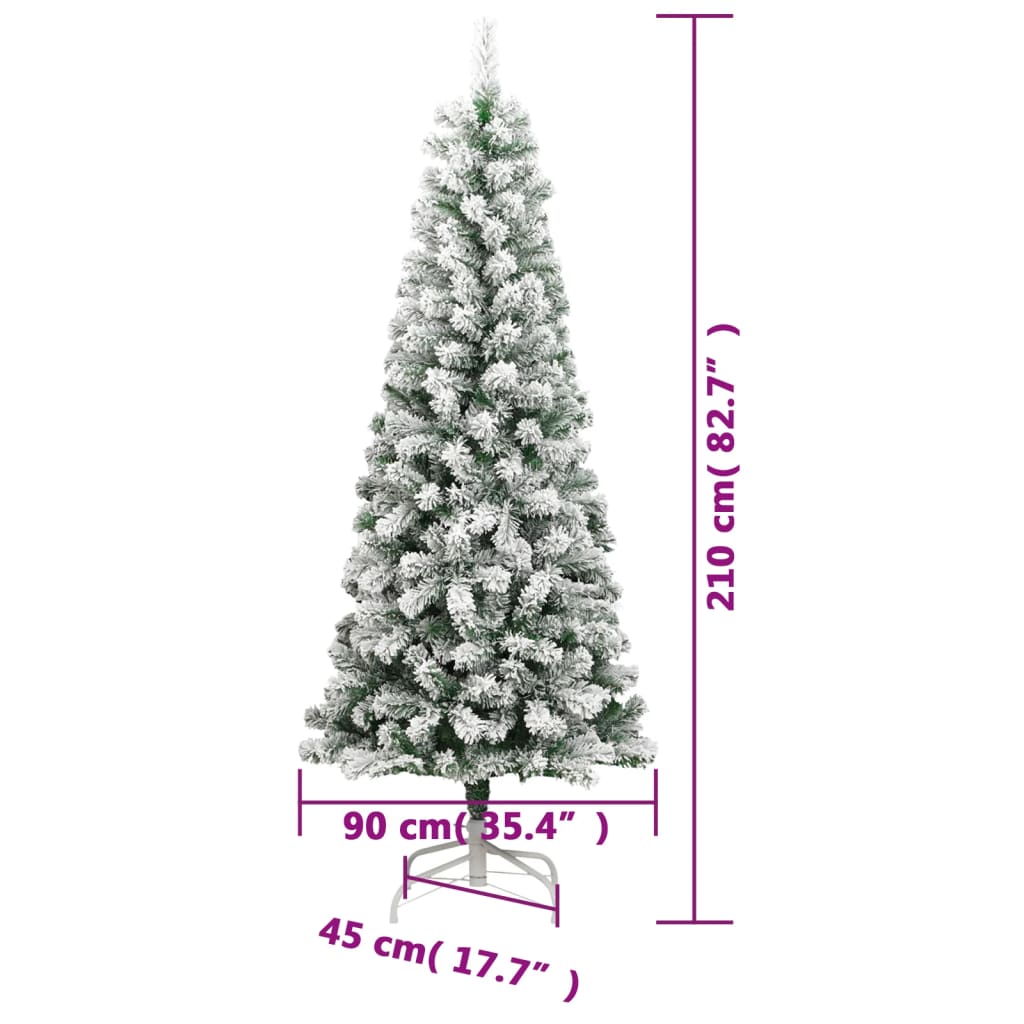 vidaXL Artificial Hinged Christmas Tree with Flocked Snow 210 cm - White - 55378