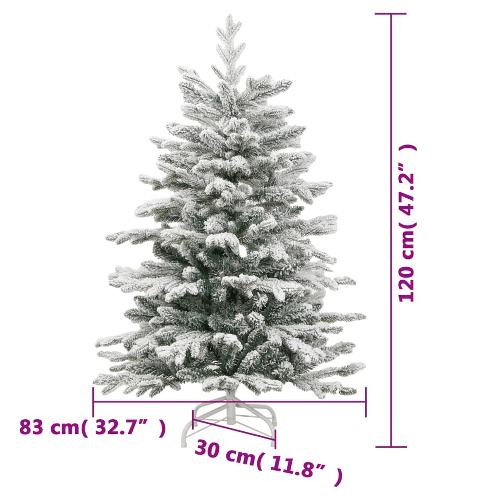 vidaXL Artificial Hinged Christmas Tree with Flocked Snow 120 cm - White - 55388
