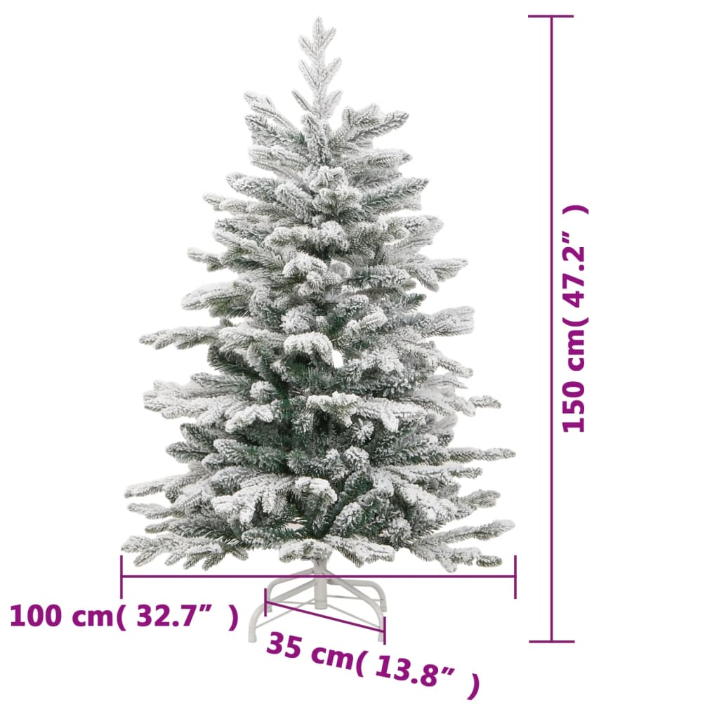 vidaXL Artificial Hinged Christmas Tree with Flocked Snow 150 cm - White - 55397