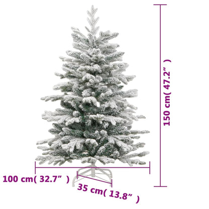 vidaXL Artificial Hinged Christmas Tree with Flocked Snow 150 cm - White - 55397