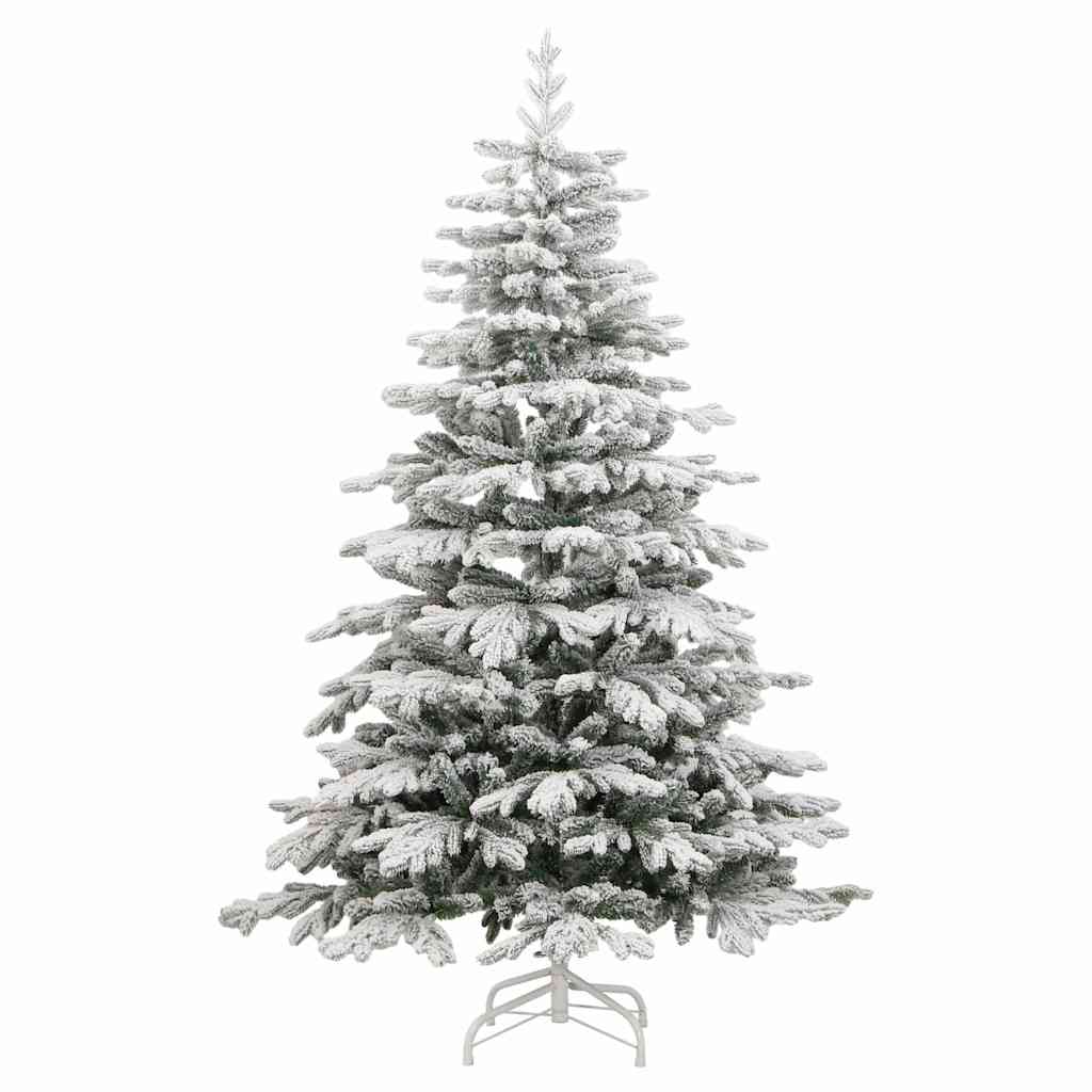 vidaXL Artificial Hinged Christmas Tree with Flocked Snow 210 cm - White - 55405