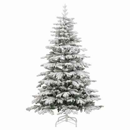 vidaXL Artificial Hinged Christmas Tree with Flocked Snow 210 cm - White - 55405