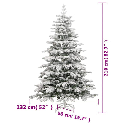 vidaXL Artificial Hinged Christmas Tree with Flocked Snow 210 cm - White - 55405