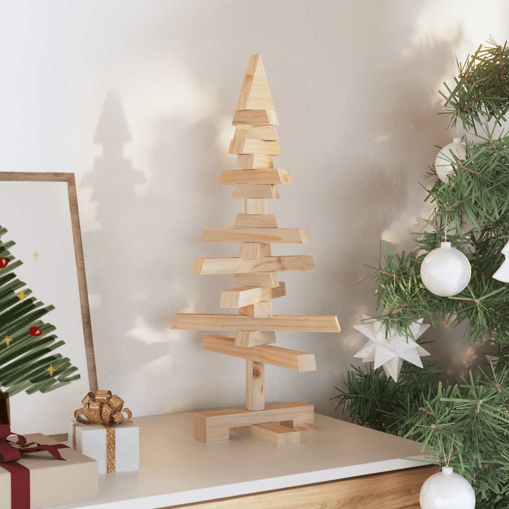 vidaXL Wooden Christmas Tree Solid Pine Wood Natural with Unfinished - Brown - 60 cm