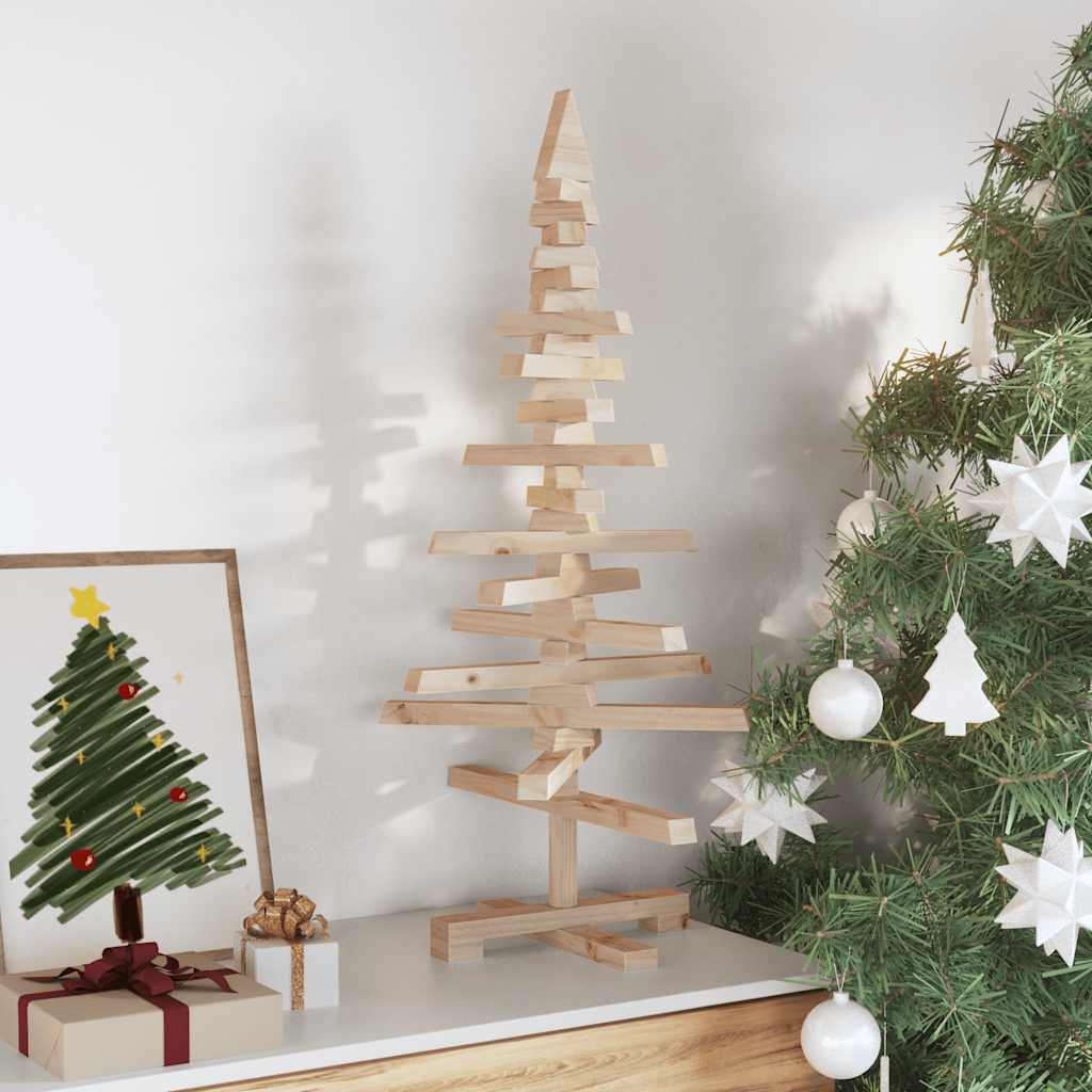 vidaXL Wooden Christmas Tree Solid Pine Wood Natural with Unfinished - Brown - 90 cm