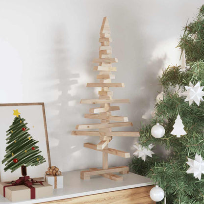 vidaXL Wooden Christmas Tree Solid Pine Wood Natural with Unfinished - Brown - 90 cm