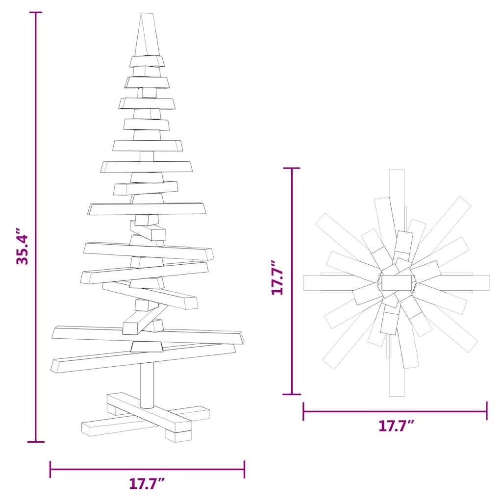 vidaXL Wooden Christmas Tree Solid Pine Wood Natural with Unfinished - Brown - 90 cm