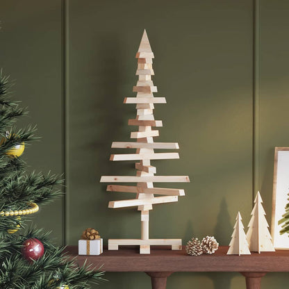 vidaXL Wooden Christmas Tree Solid Pine Wood Natural with Unfinished - Brown - 90 cm