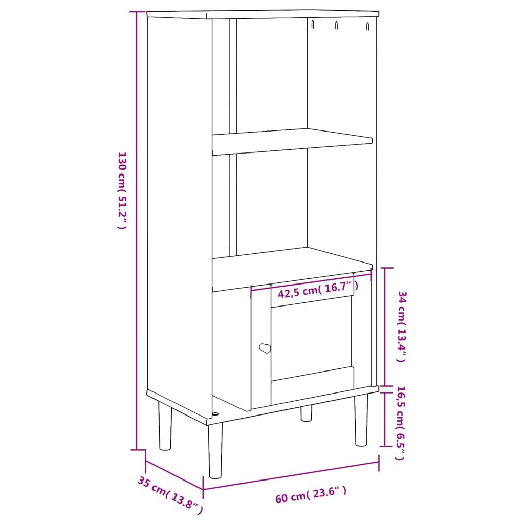 vidaXL Bookcase SENJA Rattan Look Black 60x35x130 cm Solid Wood Pine