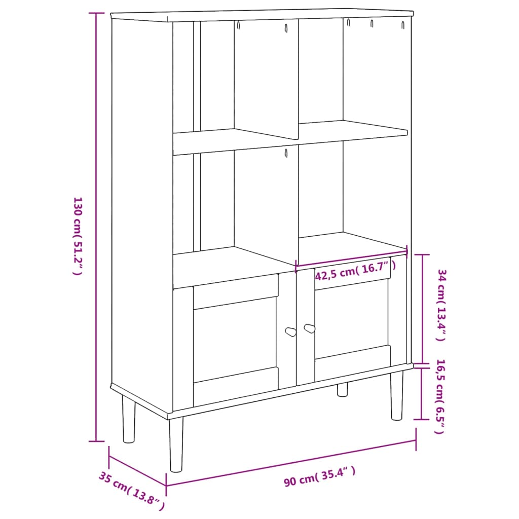 vidaXL Bookcase SENJA Rattan Look Brown 90x35x130 cm Solid Wood Pine