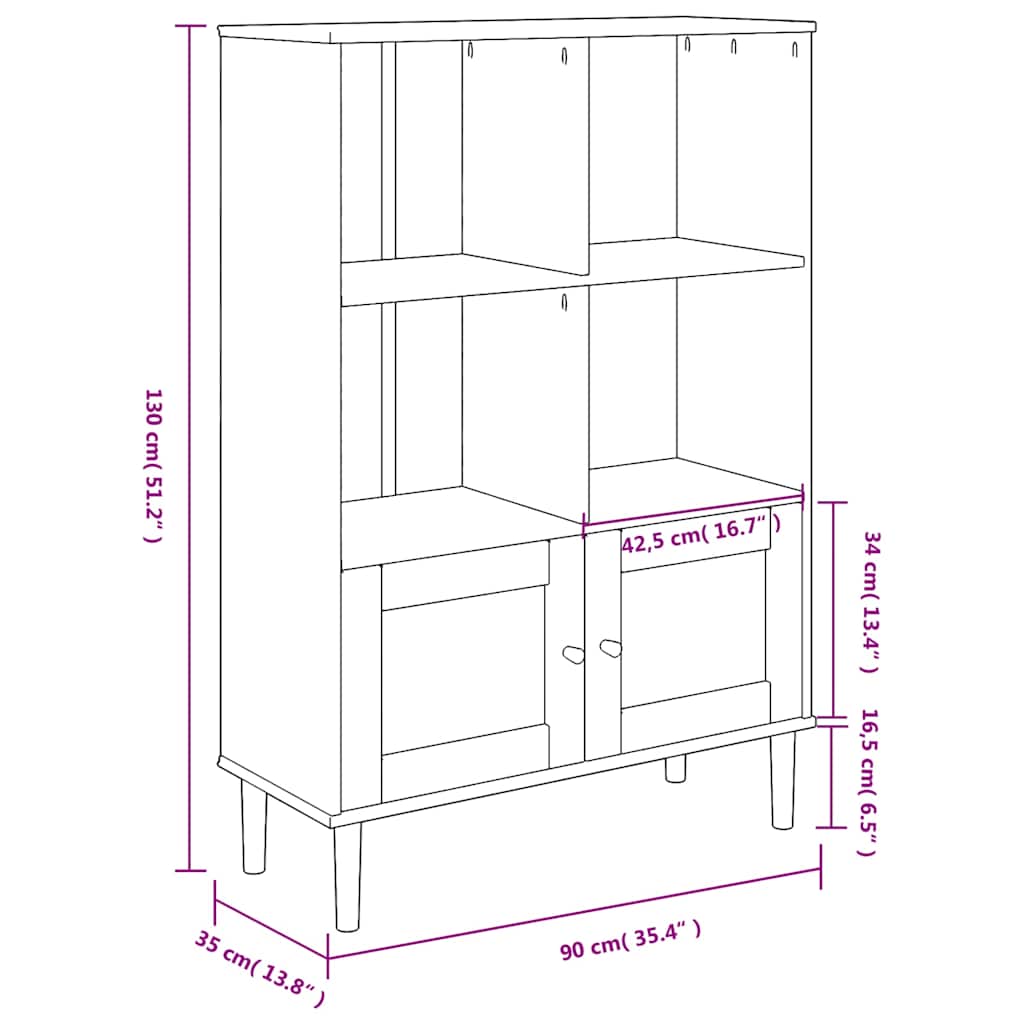 vidaXL Bookcase SENJA Rattan Look White 90x35x130 cm Solid Wood Pine