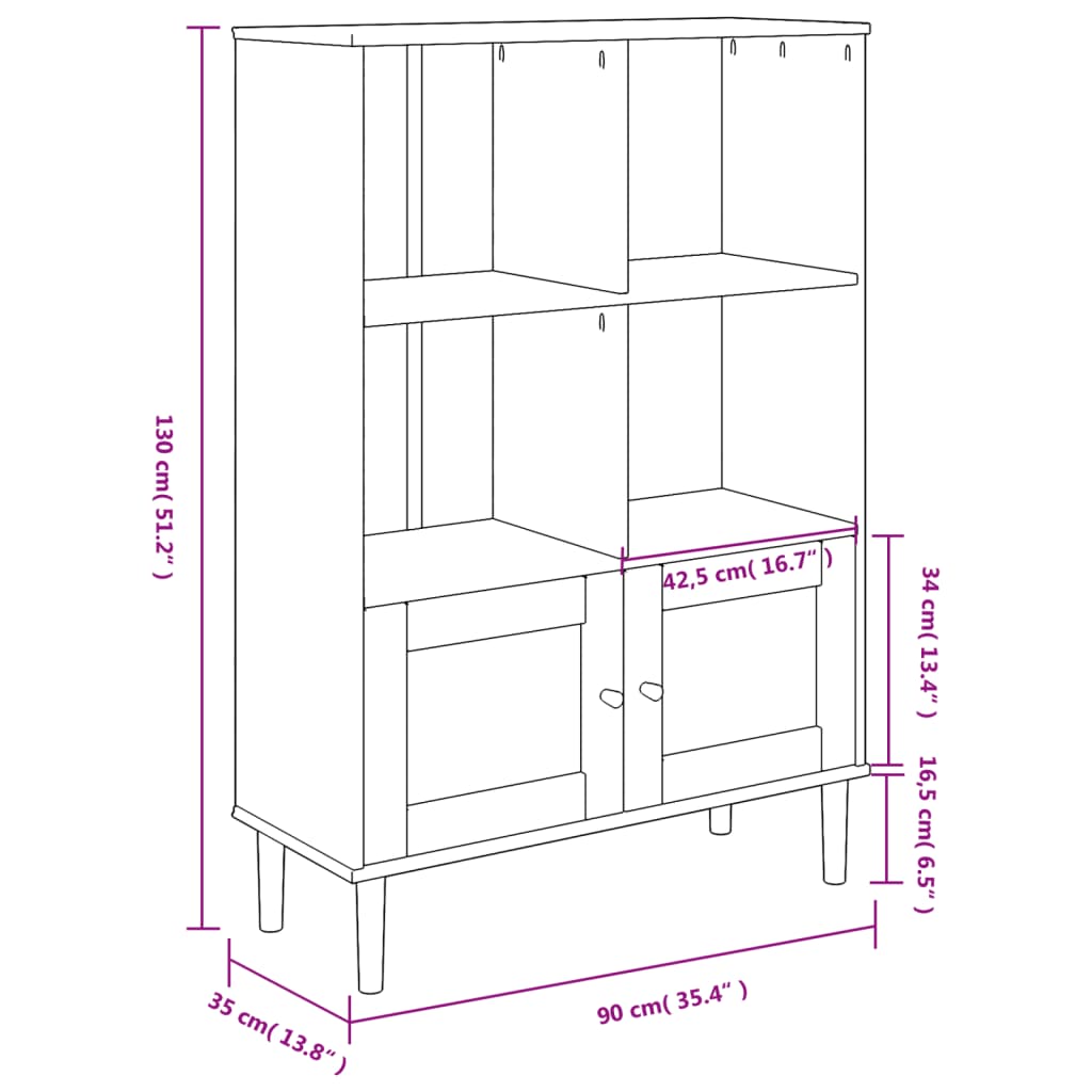 vidaXL Bookcase SENJA Rattan Look Black 90x35x130 cm Solid Wood Pine
