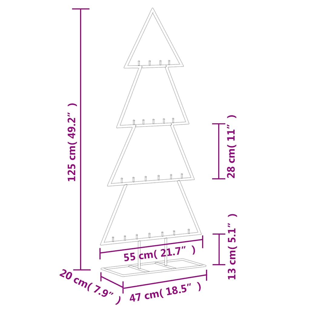 vidaXL Metal Christmas Tree | Black | Powder-coated steel | Medium | Hooks - 125 cm