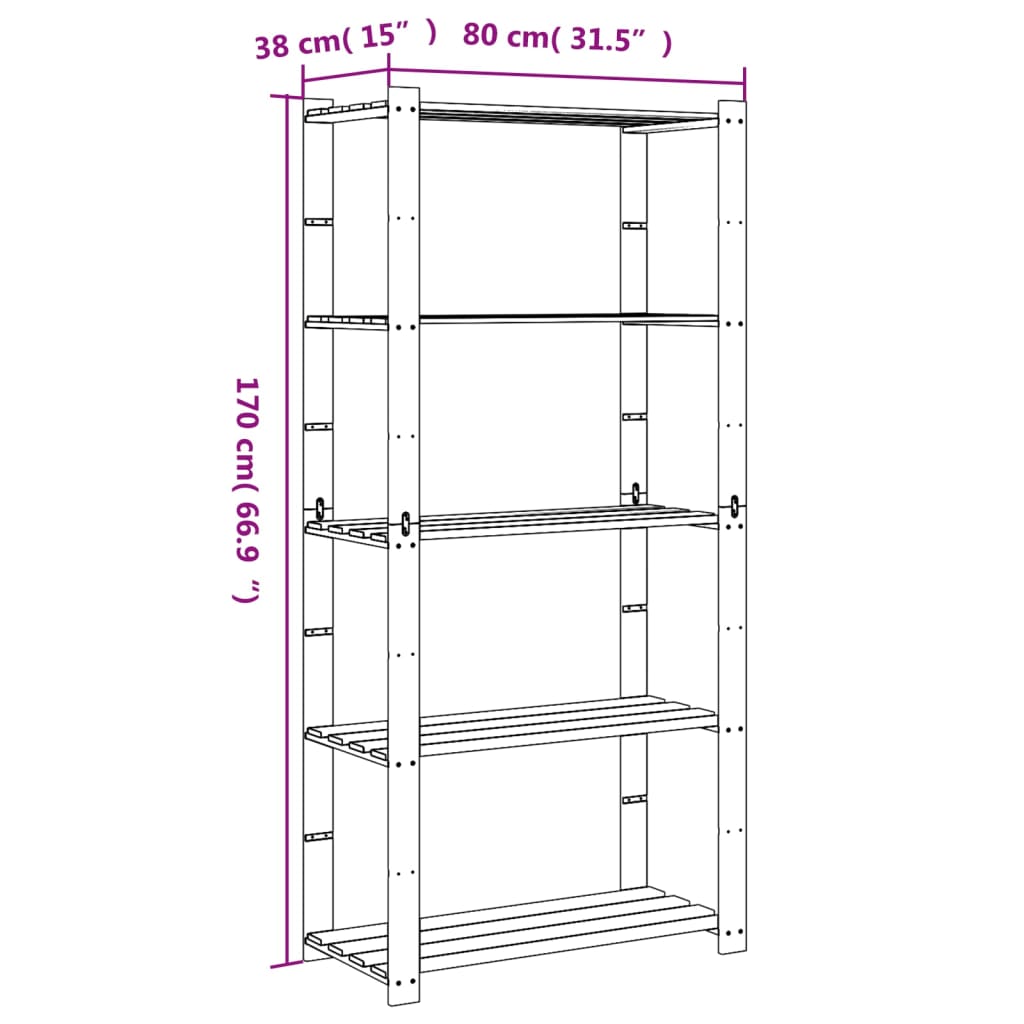 vidaXL 5-Tier Storage Rack Grey 80x38x170 cm Solid Wood Pine