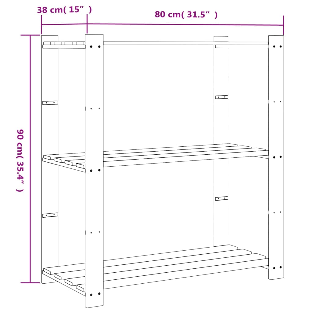 vidaXL 3-Tier Storage Rack Grey 80x38x90 cm Solid Wood Pine