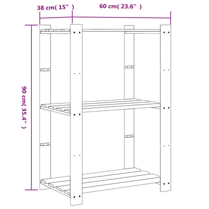 vidaXL 3-Tier Storage Rack Grey 60x38x90 cm Solid Wood Pine