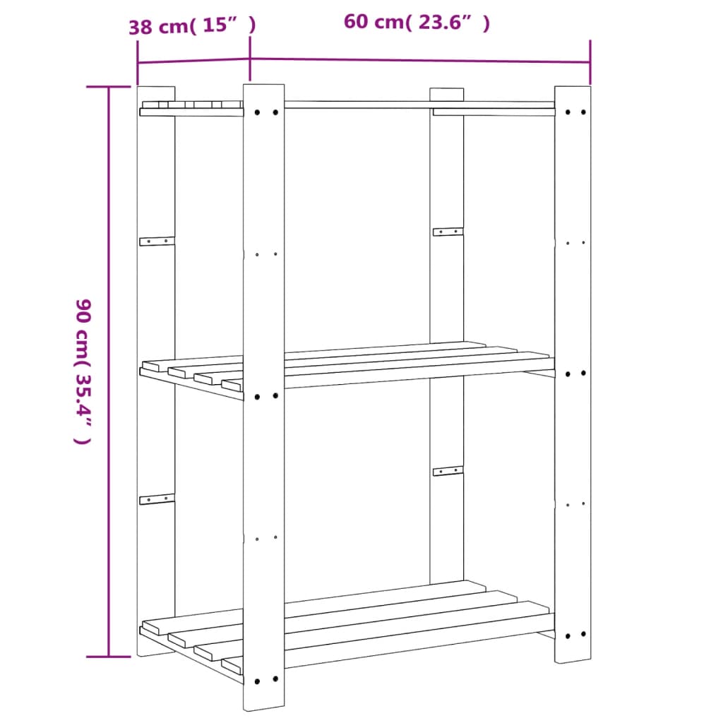 vidaXL 3-Tier Storage Rack Brown 60x38x90 cm Solid Wood Pine