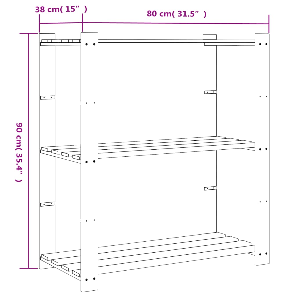 vidaXL 3-Tier Storage Rack Black 80x38x90 cm Solid Wood Pine