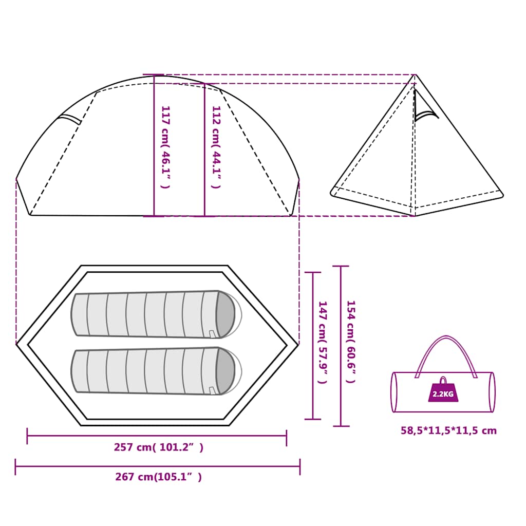 vidaXL Camping Tent Dome 2-Person Blue Waterproof