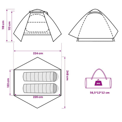 vidaXL Camping Tent Dome 2-Person Green Waterproof - 42348