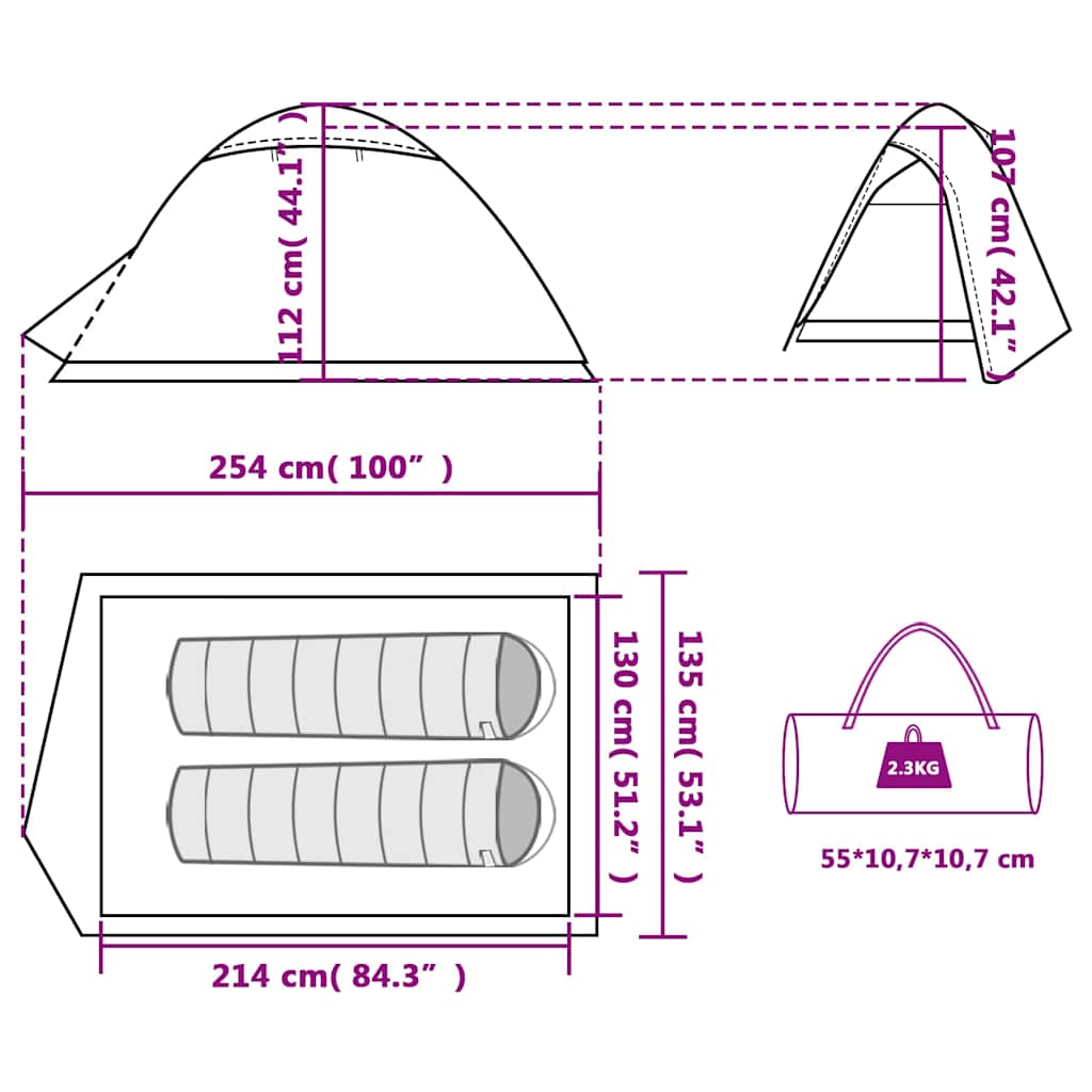 vidaXL Camping Tent Dome 2-Person Blue Waterproof - 42379