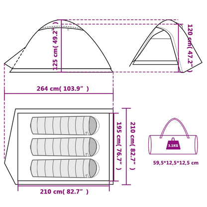 vidaXL Camping Tent Dome 3-Person Blue Waterproof