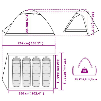 vidaXL Camping Tent Dome 4-Person Green Waterproof