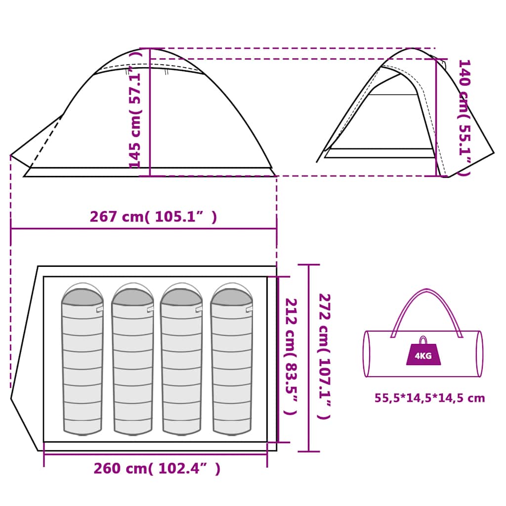 vidaXL Camping Tent Dome 4-Person Blue Waterproof