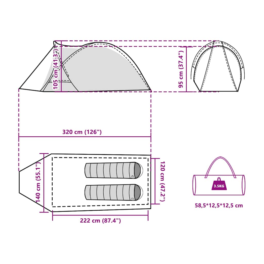 vidaXL Camping Tent Dome 2-Person Blue Waterproof - 42426