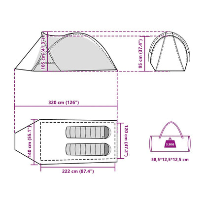vidaXL Camping Tent Dome 2-Person White Blackout Fabric Waterproof