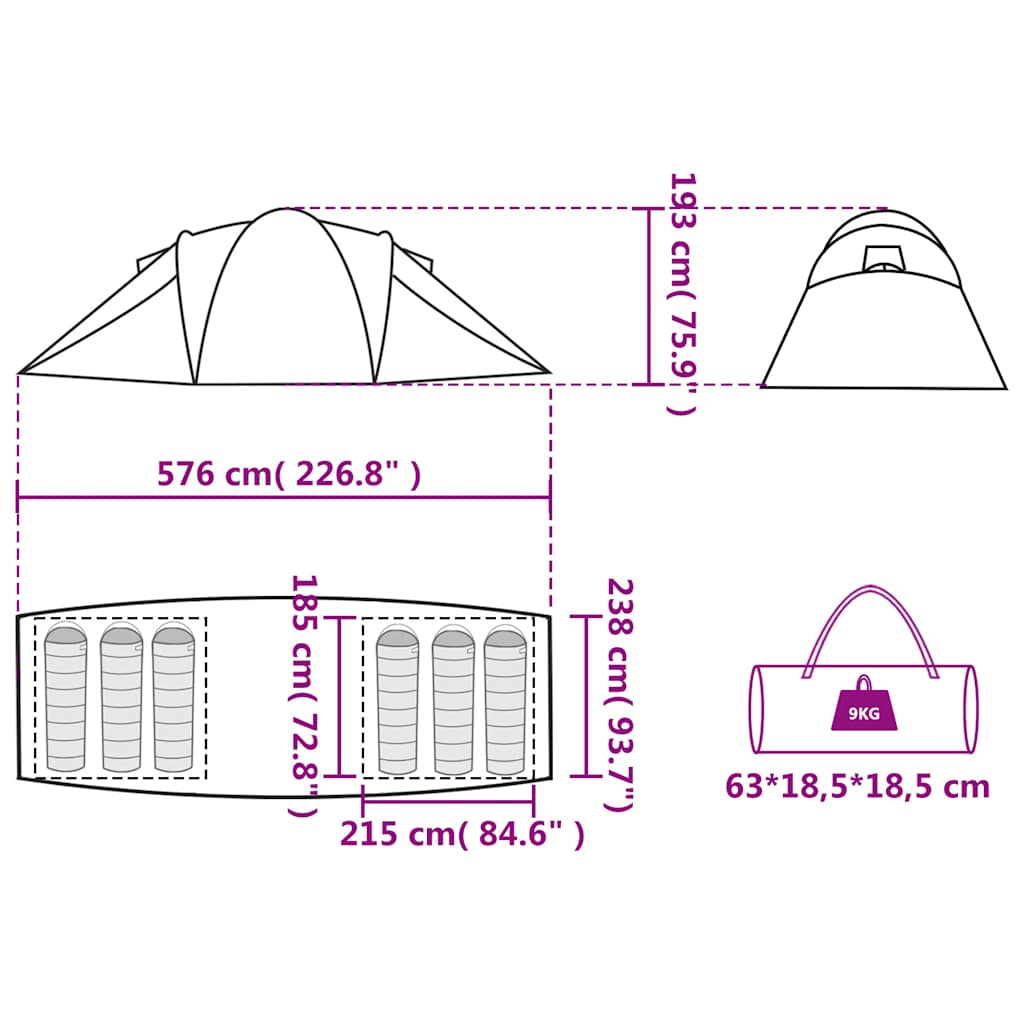 vidaXL Family Tent Dome 6-Person Green Waterproof - 42438