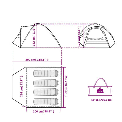 vidaXL Camping Tent Dome 4-Person Orange Waterproof