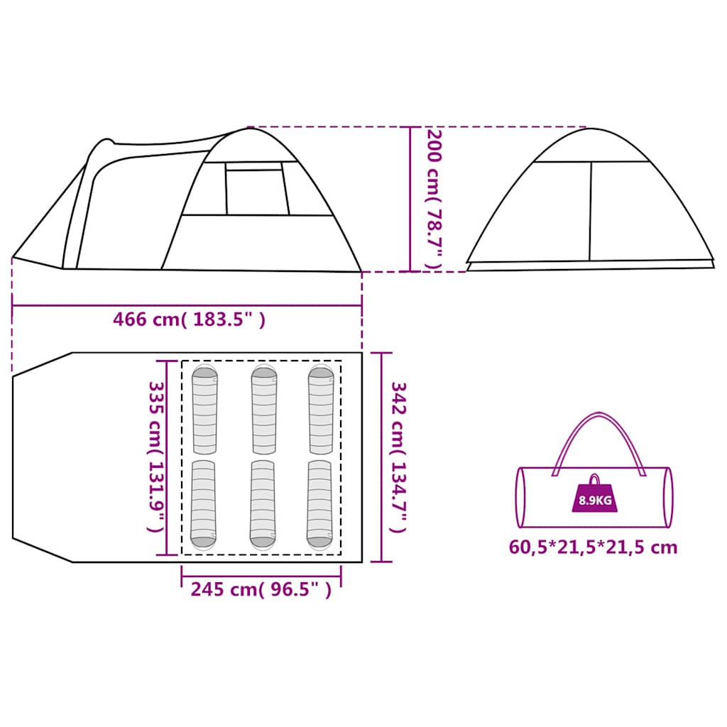 vidaXL Family Tent Dome 6-Person Green Waterproof - 42519