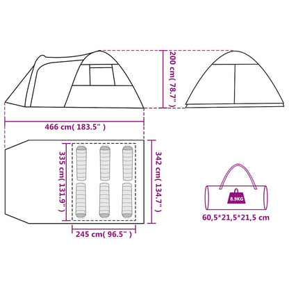 vidaXL Family Tent Dome 6-Person Green Waterproof - 42519