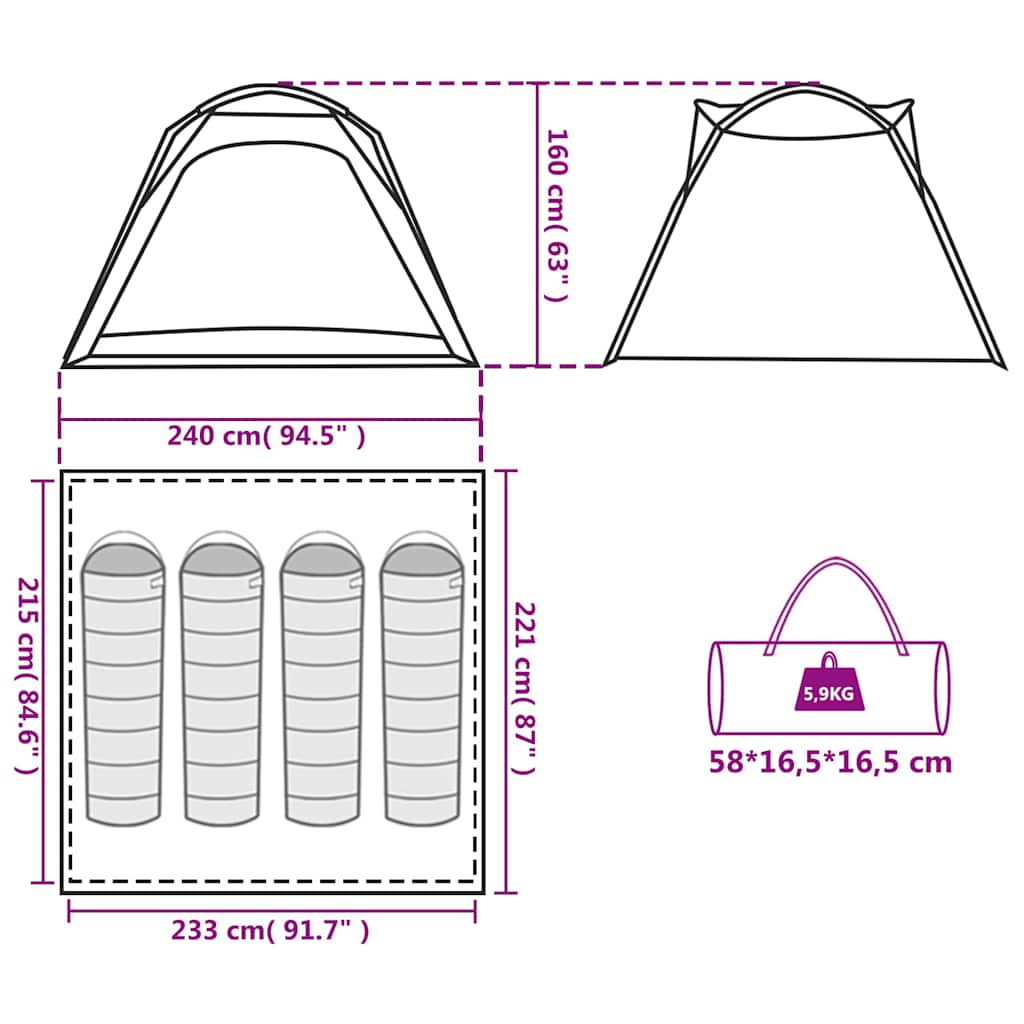 vidaXL Camping Tent 4-Person Grey and Orange Quick Release Waterproof