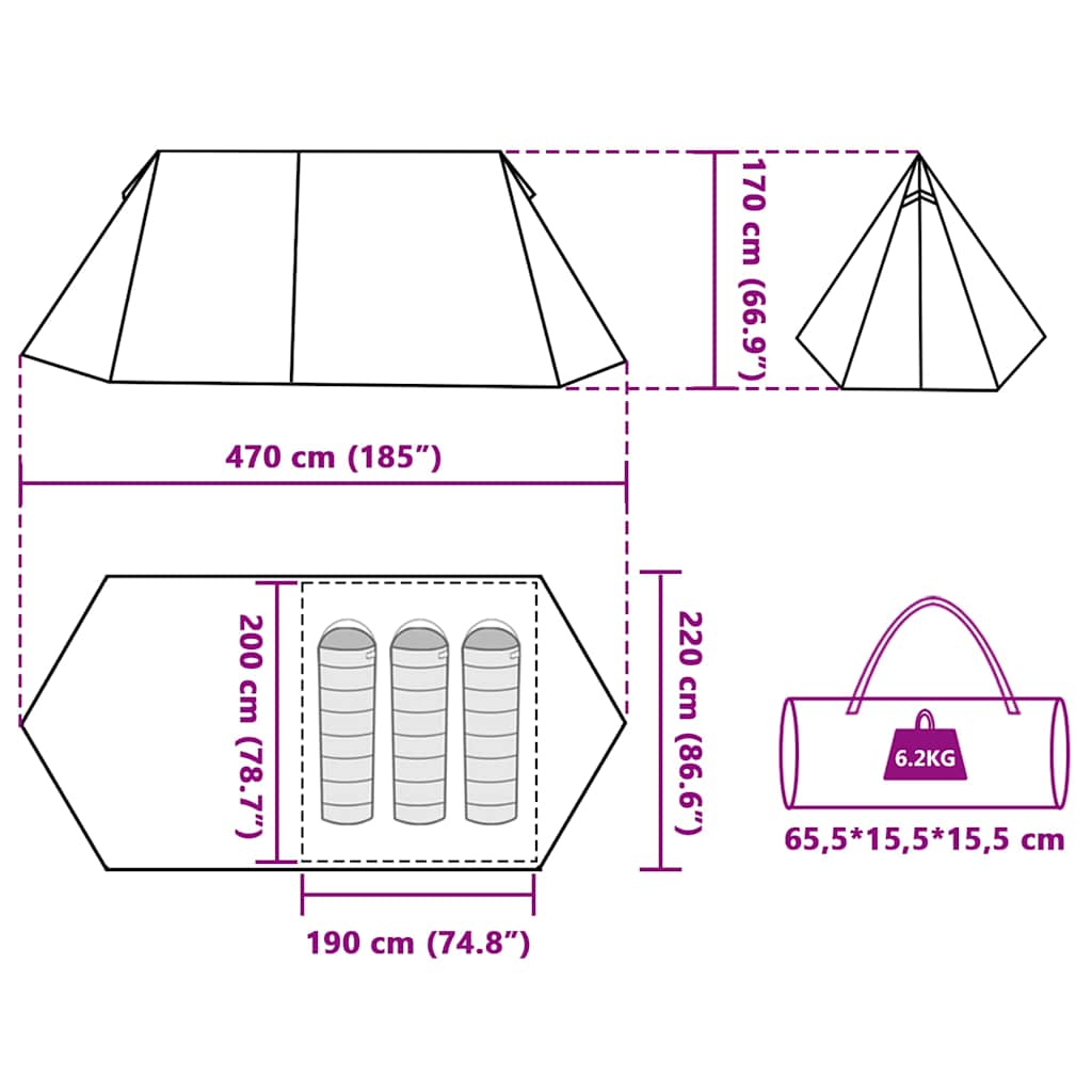 vidaXL Camping Tent 3-Person Green Waterproof