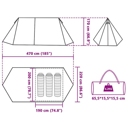 vidaXL Camping Tent 3-Person Green Waterproof