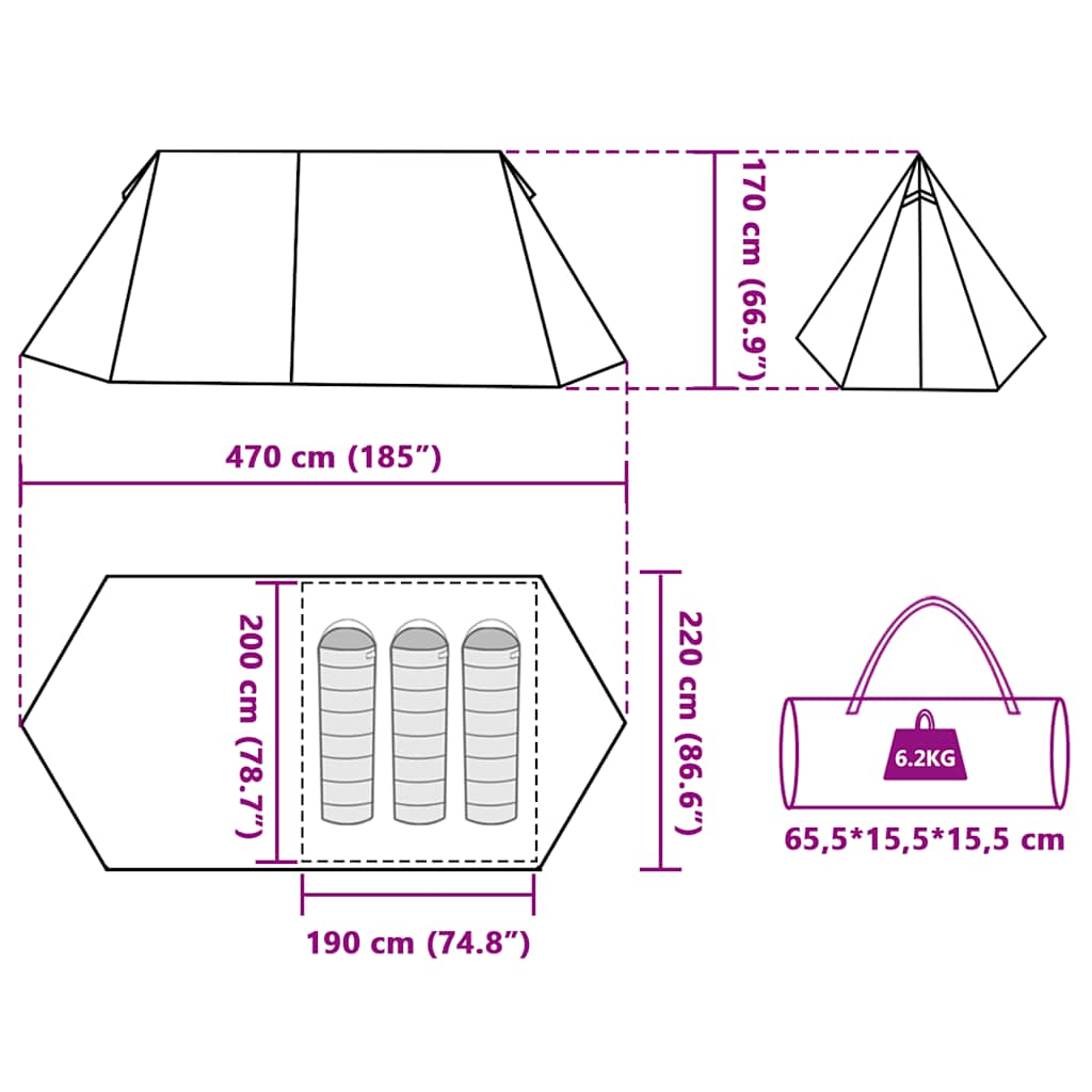 vidaXL Camping Tent 3-Person Blue Waterproof
