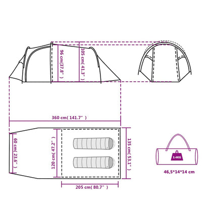 vidaXL Camping Tent Tunnel 2-Person Green Waterproof