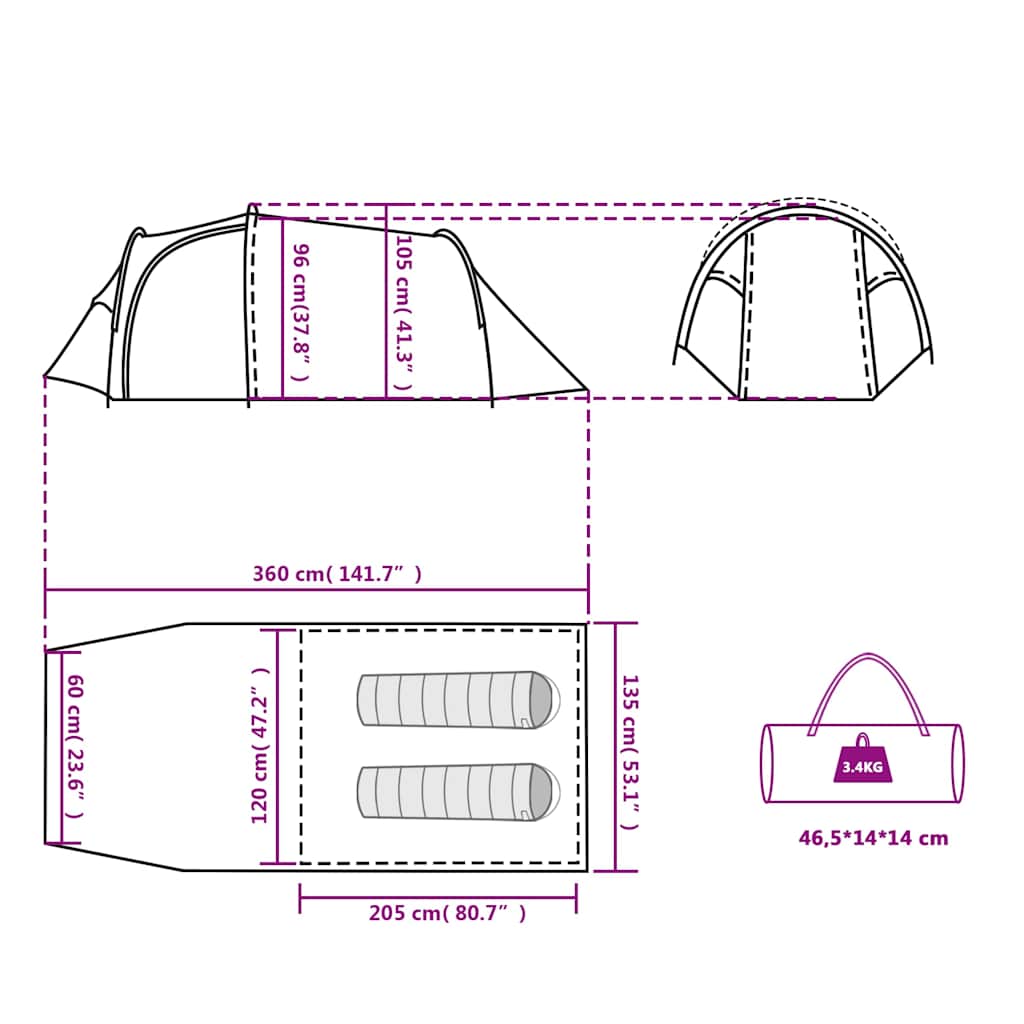 vidaXL Camping Tent Tunnel 2-Person Blue Waterproof