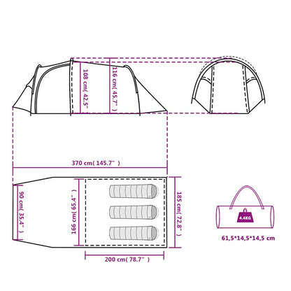 vidaXL Camping Tent Tunnel 3-Person White Blackout Fabric Waterproof