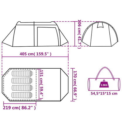 vidaXL Camping Tent Tunnel 4-Person Green Waterproof - 42711
